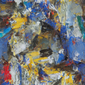 A painting created by this prompt: Former optimists working to recapture a positive outlook. Abstract expressionist style in Blues, greens, black, whites. Adulthood is an ongoing challenge. Middle age even moreso. Times are Dark, but there's a pony in there somewhere. What do those hope-glimpses even look like any more?